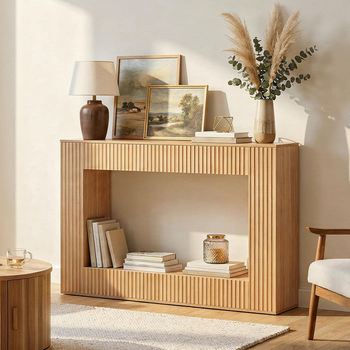 Modern Console Table, 47.2'' Entryway Table with Storage, Fluted Couch Table behind Sofa, for Entrance, Foyer, Living Room, Bedroom, Dining Room, Natural CTNA2501