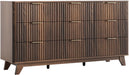 Fluted Dressers Chest of Drawers,57" Fluted Wide Modern Dresser with Metal Handle, Curved Profile Design, Wood Drawer Organizer for Bedroom, Walnut