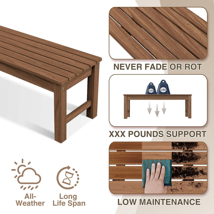 2-Person Outdoor Poly Lumber Patio Backless Bench, Fade-Resistant & Odor-Free Poly Lumber Patio Furniture, Weatherproof, Suitable for Garden, Porch and Park, 700 Lbs Support (1, Light Brown)