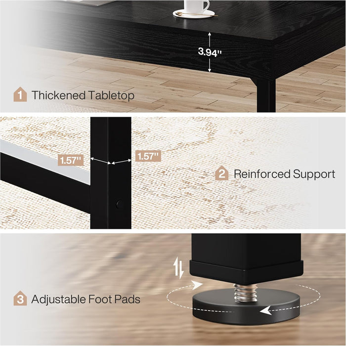 55" Industrial Executive Desk for Home Office, Rustic Simple Computer Laptop Desk with Strong Metal Legs, Study Writing Table Business Workstation, Small Conference Table Black