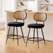 Counter Height Bar Stools Set of 2, 26" Seat Height Barstools with Rattan Back and Metal Legs, Upholstered Faux Leather Bar Chairs for Kitchen Island, Home Bar, Black