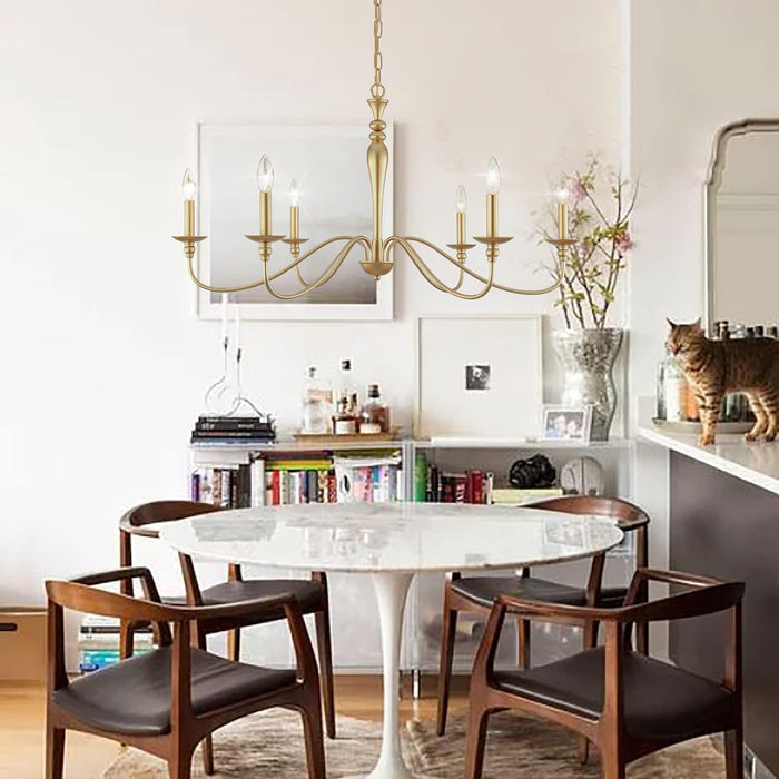 Farmhouse Chandelier 6-Light Gold Industrial Classic Candle Ceiling Rustic Pendant Lights Fixture for Dining Living Room Bedroom Kitchen Island Hanging Lighting