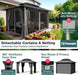 10X12Ft Hardtop Gazebo,Galvanized Steel Double Roof with Aluminum Frame,Outdoor Permanent Pavilion with Breathable Netting & Privacy Curtain for Patio,Backyard,Deck,Lawn,Gray
