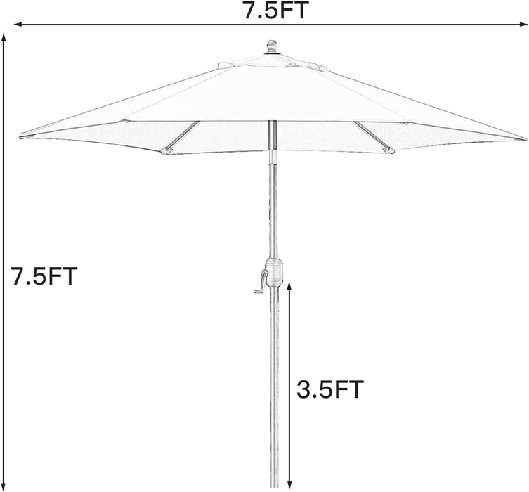 7.5' Patio Umbrella Outdoor Table Market Umbrella with Push Button Tilt/Crank, 6 Ribs (Tan)