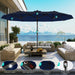 15FT Patio Umbrella with Solar Lights, Double Sided Outdoor Table Umbrellas with Crank, Large Rectangular Market Umbrella for Porch, Lawn, Pool, Backyard, Navy