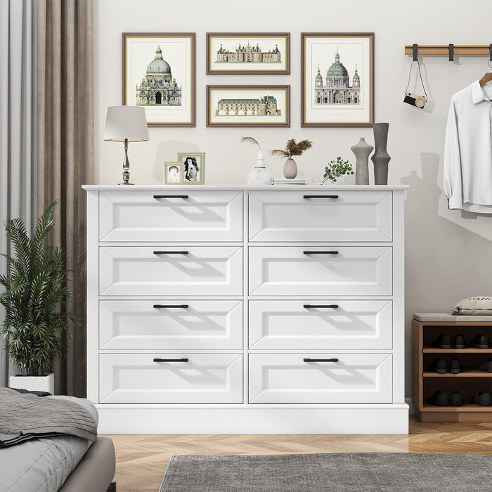 modern farmhouse white dresser Garvee Modern Farmhouse 6 Drawer Dresser Wide Wooden Chest Deep Storage Metal Handles Bedroom Hallway Entryway Oak White