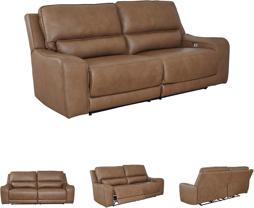 Signature Design by Ashley Spear Hill Contemporary Leather Match Power Reclining Sofa with Adjustable Headrest and USB Ports, Light Brown
