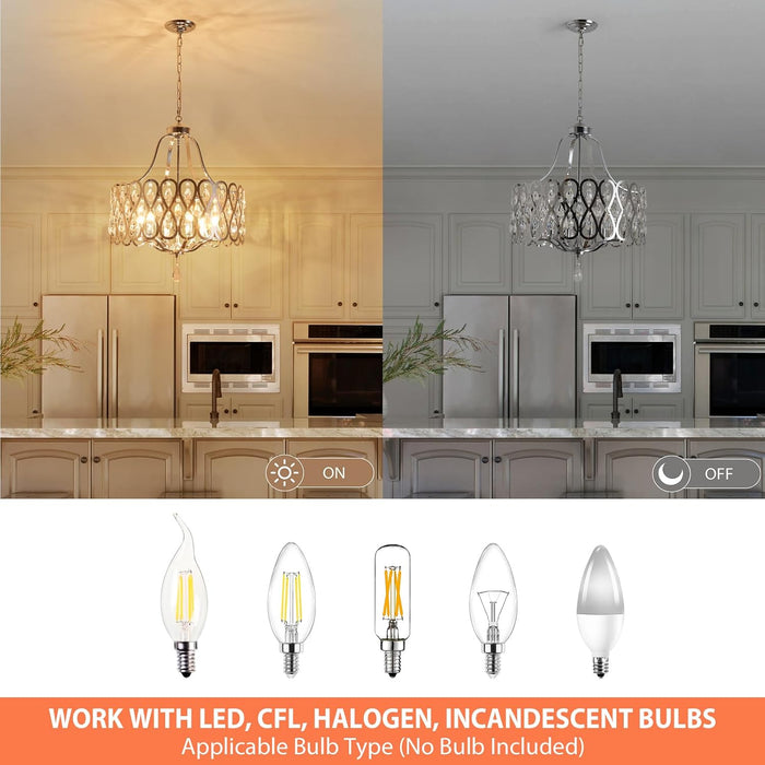 21.7" Chrome Chandelier for Dining Room over Table round Crystal 5-Light Hanging Pendant Lighting with Metal Shade Adjustable Height for Living Room Bedroom Foyer