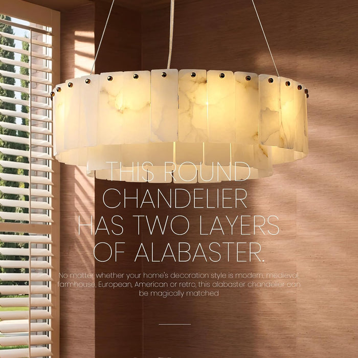 Alabaster Chandelier, D24In Modern round Chandeliers, Chandeliers for Dining Room, Marble Pendant Light, Alabaster Chandelier for Bedroom, Living Room, Foyer, Entryway, Hallway