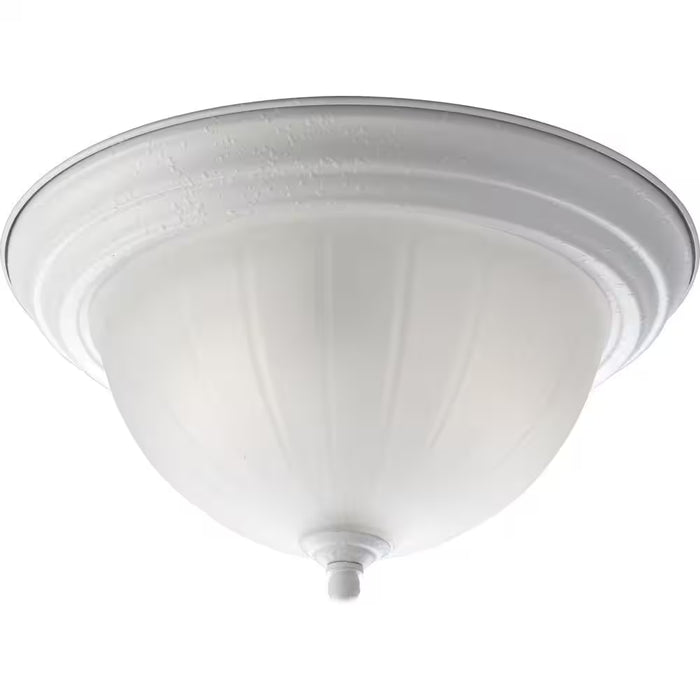 2-Light White Flush Mount with Etched Ribbed Glass