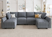  Bluish Grey U-Shaped Sectional Sofa Modular, Storage