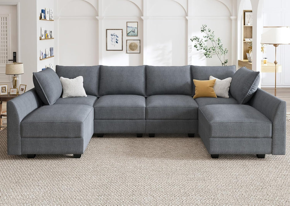  Bluish Grey U-Shaped Sectional Sofa Modular, Storage