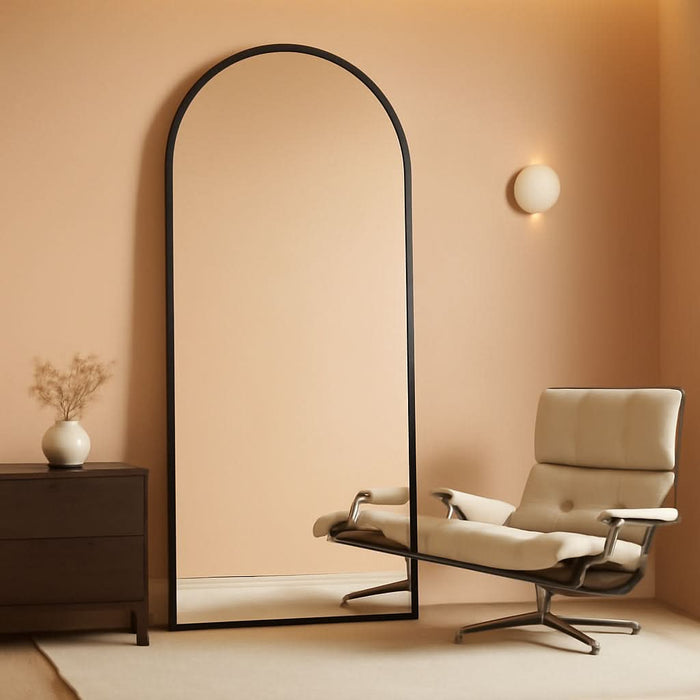 Floor Length Mirror, 76"X34" Arch Full Length Mirror Hanging or Leaning, Body Mirrors with Stand, Arched-Top Wall Mounted Mirrors with Aluminum Frame for Bedroom (Black)