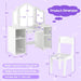 Kids Vanity, 2 in 1 Princess Makeup Desk & Chair Set with Detachable Tri-Folding Mirror, Storage Shelves, Wooden Toddler Vanity Dressing Table, Vanity Set for Little Girls (White)