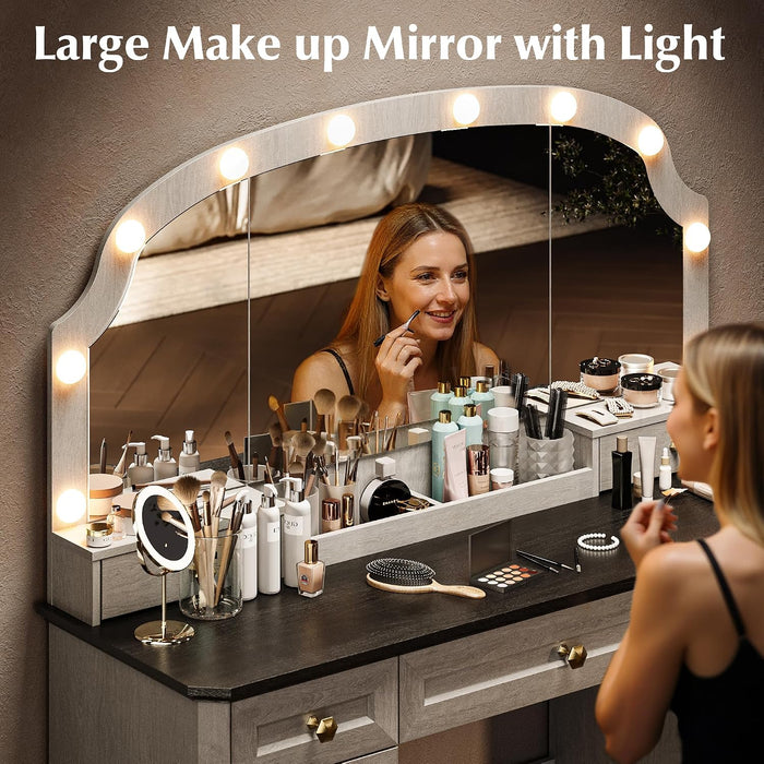 Contemporary Makeup Vanity Desk Black FortySevenInch Illuminated