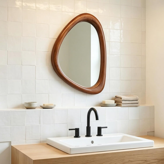 Irregular Wall Mirror, 30*20Inch Asymmetrical Wood Mirrors, Entryway Mirror