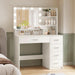 Vanity Desk with Mirror and Lights, Makeup Vanity with 5 Drawers and 3 Storage Shelves, 3 Color Modes & Adjustable Brightness Dressing Table, Vanity for Girls, White