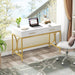 Modern Computer Desk with 2 Drawers Set of 2, 41 Inches Study Writing Office Desk for Home Office, Bedroom, Makeup Vanity Table Desk with Gold Metal Frame, White & Gold