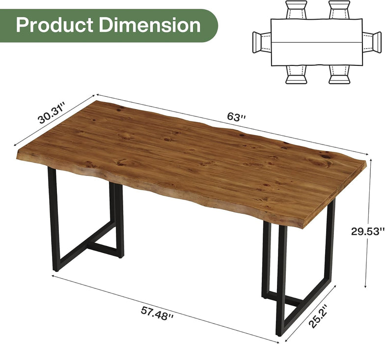 63" Solid Wood Dining Table for 4–6 with Live-Edge Top, Walnut