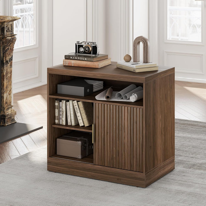 Black Walnut 32InchWide Storage SlidingDoor File Cabinet