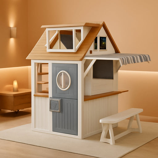 Large Outdoor Wooden Playhouse With Kitchen Chalkboard