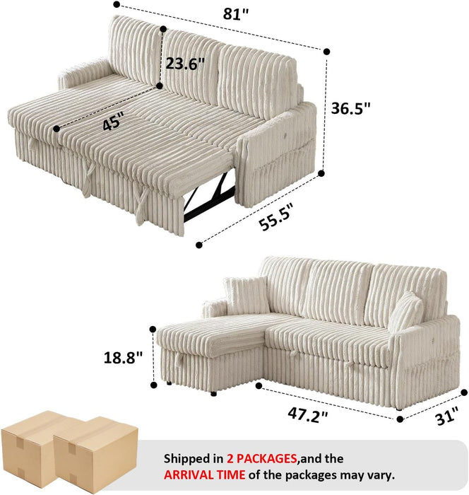 Beige 81Inch Ultra SleeperSofa With Charging Station