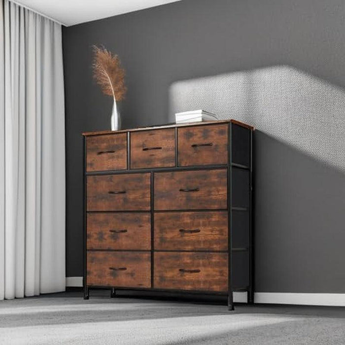 Resilient Brown NineDrawer Dresser With Fabric Bins