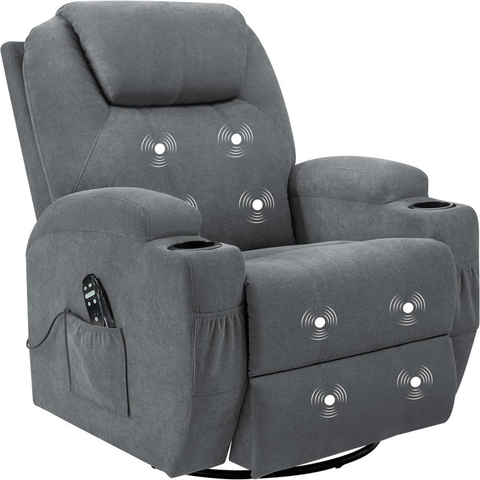 Rocking Chair Recliner Chair with Massage Swivel Ergonomic Lounge Chair Classic Single Sofa with 2 Cup Holders Side Pockets Living Room Chair Home Theater Seat (Gray)