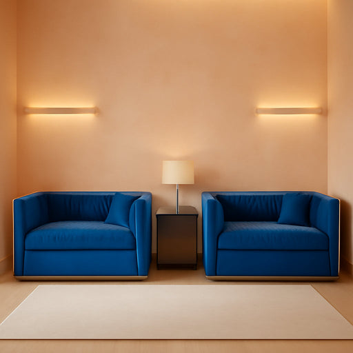 Luxury Velvet Sofa Set for Living Room, Modern Decor Furniture Channel Sofa Couch and Loveseat with Nailhead Gold Metal Legs and 4 Pillows for Bedroom, Hall, Blue