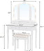 White Makeup Vanity with Lights & Charging Station, Vanity Desk with Mirror and 3 Colors of Lighting Effects, Vanity Table with Tri-Fold Mirror & Necklace Hooks, Makeup Table with Stool