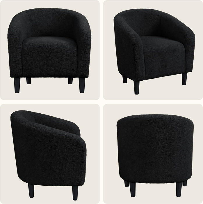 Armchair Set of 2, Boucle Fabric Club Chair, Furry Sherpa Elegant Siting Chair with Cozy Soft Padded for Living Room Bedroom Reception Room Office, Black