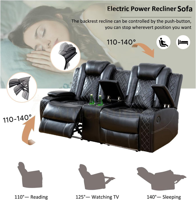 Luxury Living Room Furniture Sets Power Recliner Sectional Sofa Recliner Couch Set Recliner Leather Couch and Recliner Set Loveseat Chair for House/Office/Theater Seating(A-Black)