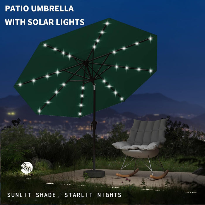 9FT Patio Umbrella with Solar Lights,Outdoor Market Umbrella with Tilt and Crank, LED Lighted Table Umbrella for Garden,Deck,Backyard,Pool,Beach