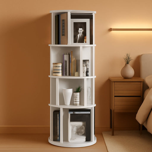 5-Tier Lazy Susan 360° Rotating Bookshelf White | Bookshelf Tower,Freestanding Vertical Corner Book Shelf for Bedroom Living Room