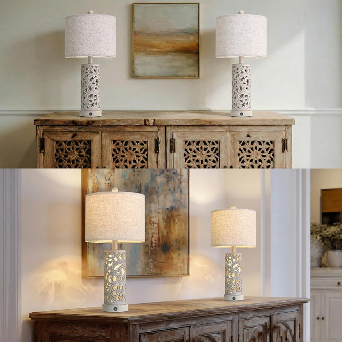 Bedside Table Lamps Set of 2 with USB & Night Light, 22'' Farmhouse Bedroom Lamps for Nightstand, Vintage Table Lamps for Bedroom Living Room Home Offce (Bulb Included)