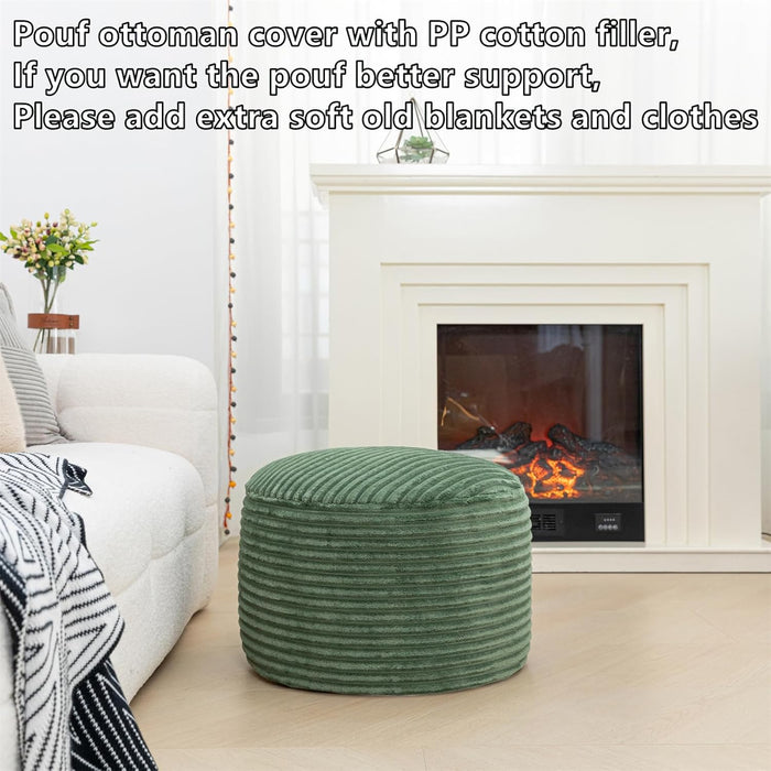 Stuffed Ottoman with High Density Foam Filler Plush Fiber Pouf Stool round Foot Stool Storage Ottoman 20 * 12''Floor Pouf Foot Rest for Living Room (Green)