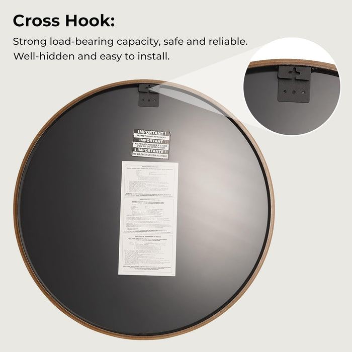 24 Inch Natural round Wood Mirror, Circle Wooden Frame Wall Mirror for Bathroom, Living Room, Bedroom, Entryway