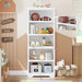 5-Tier Farmhouse Bookshelf, 69" Open Bookcase, Adjustable Shelf, White | Tall Storage Shelf Rack, 23.6"W Wooden Floor Standing Storage Organizer for Living Room, Home Office & Study, Anti-Tip