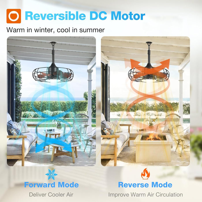 20 Inch Outdoor Ceiling Fan with Light for Patio, IP65 Waterproof Plug in Caged Hanging Fan, Remote Control, 3 CCT, 6 Speeds Reversible Outdoor Fan for Gazebo, Pergola, Porch