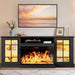 80" Fireplace TV Stand with 3-Sided Glass, TV Cabinet for Tvs up to 90", Modern Media Entertainment Center with Farmhouse Glass Door Storage Cabinets, for Living Room, Black