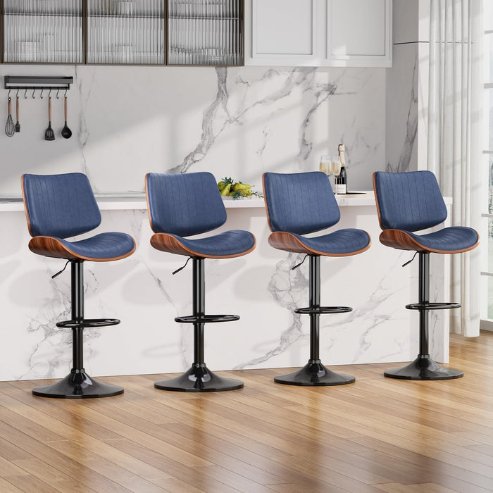 Swivel Bar Stools 2PCS, Adjustable Bentwood Barstools for Kitchen Counter | Modern PU Leather Upholstered Bar Chair with Back and Footrest, for Kitchen Island, Bar, Dining Room, Navy