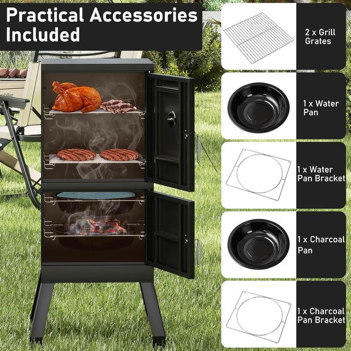 Charcoal Grills, 40" Vertical BBQ Smoker Grill with Built-In Thermometer, Adjustable Air Dampers, Removable Water Pan & Grill Grates for Backyard Picnics, Party, Outdoor Camping