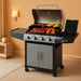 4 Burners Gas Grill, 52,000 BTU Cabinet Grill, Propane Grill, with Side Burner, Built with Stainless Steel, Silver&Black