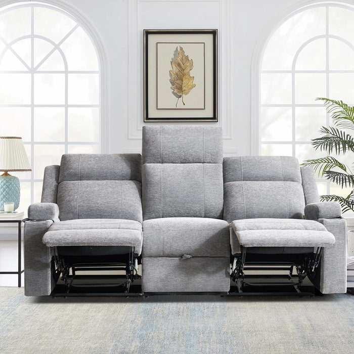 Large Manual Reclining Sofa – 3-Seater Chenille Reclining Couch with Cup Holders, Wide Seat, Easy Assembly & Spill-Resistant Fabric – Cozy Reclining Sofa for Living Room, Apartment, RV