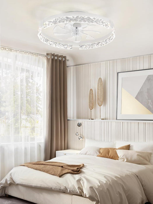 20 Inch Low Profile Ceiling Fans with Lights and Remote, Fandelier Ceiling Fan Flush Mount, 3000K-6000K Dimmable LED Fan Light, White Modern Ceiling Fans with Lights for Bedroom