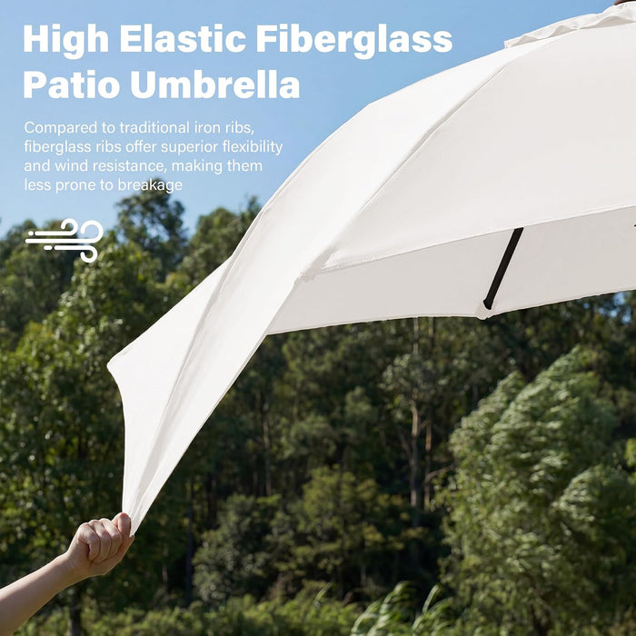 9FT Outdoor Patio Umbrella,Market Table Umbrella with 8 Fiberglass Ribs, Pool Umbrella with Tilt and Crank, UV Protection Lightweight & Wind-Resistant for Lawn, Garden, Deck and Backyard, Cream White