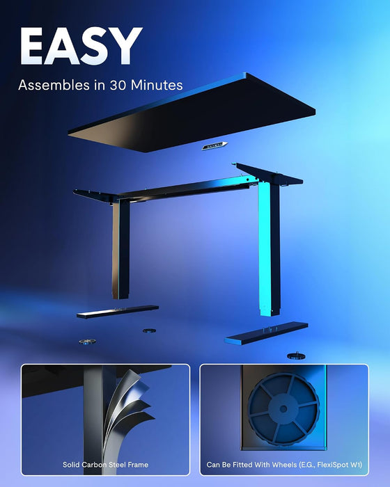 FLEXISPOT EN1 One-Piece Standing Desk, Electric Adjustable with 4 Memory Presets, 176 LBS Capacity, Stable & Quiet, Seamless Desktop for Home Office & Dual Monitors, 60"X24" Black