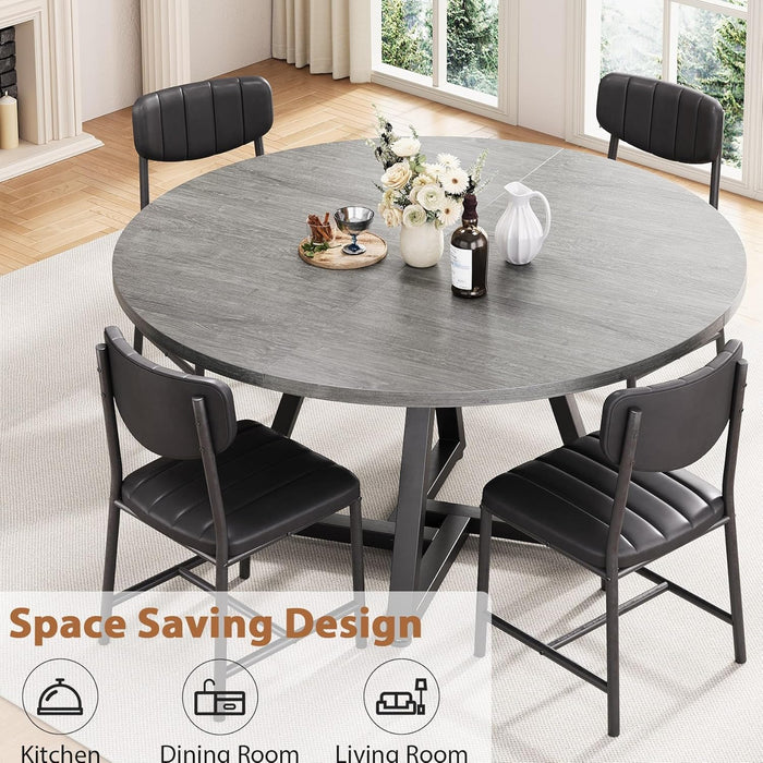 51" round Dining Table Kitchen Dining Room Circle Dinner Pedestal Table for 4 6 8, Space Saving Wood Kitchen & Dining Room Furniture (Grey)