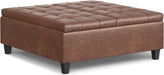 Harrison Large Coffee Table Storage Ottoman - 40 Inch Wide Upholstered Vegan Leather Square Lift-Top Ottoman in Distressed Saddle Brown, Transitional Bench for Living Room with Sturdy Base