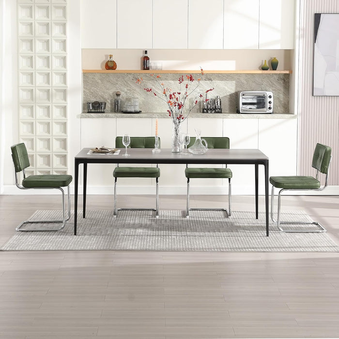 Faux Leather Dining Chairs Set of 6, Industrial Metal Chairs with Stainless Chrome Legs, Mid Century Modern Cesca Chair for Kitchen & Dining Living Room, Upholstered Armless Chair, Green